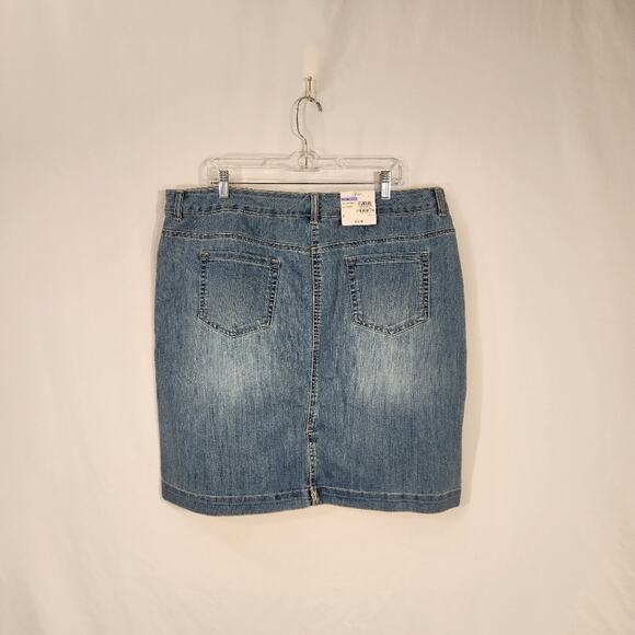 STYLE & CO Blue Denim Embroidered Birds Boho Cottagecore Mini Skirt Women 18 NEW - Picture 3 of 12